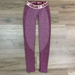 Gymshark Women's S Dry Flex Contour Leggings Heathered Maroon Logo Waist Workout